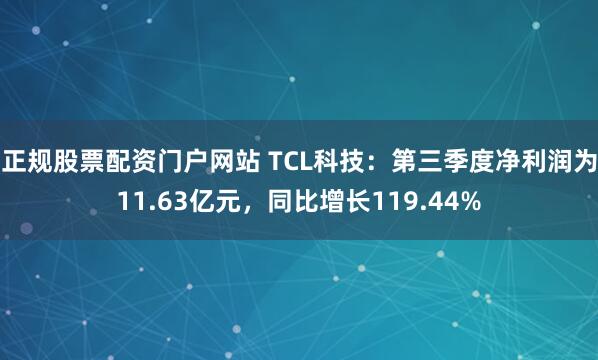 正规股票配资门户网站 TCL科技：第三季度净利润为11.63亿元，同比增长119.44%